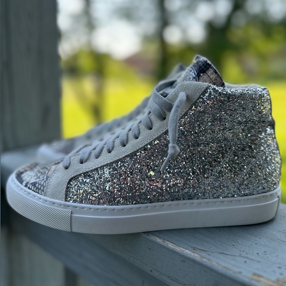 P448 Women’s 38 Picasso Silver Glitter Hi Top U CAN SURF LATER Star Snakeskin - Picture 4 of 16